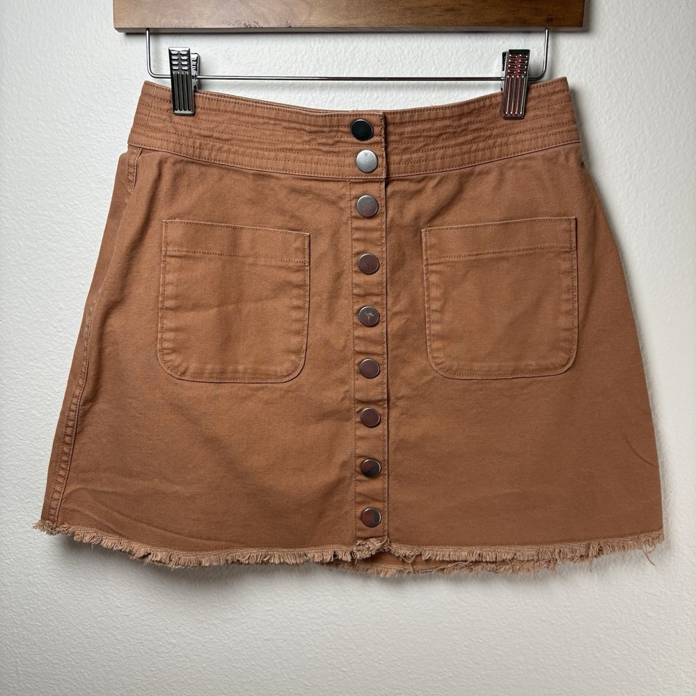 Madewell Women's 2 ~ Rust Orange Snap Button A-Line Raw Hem Mini Skirt